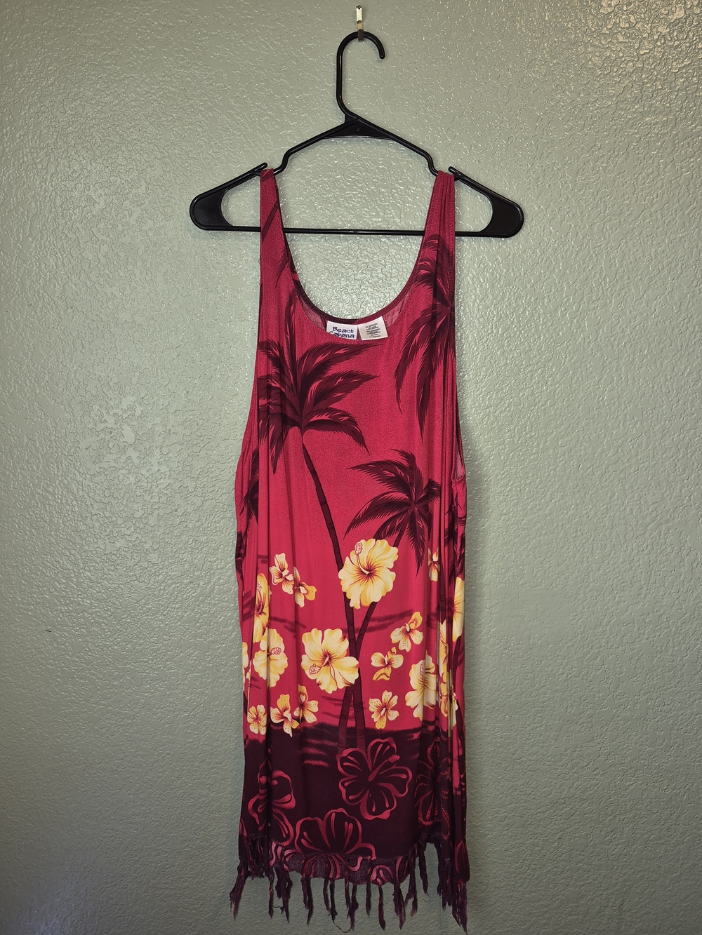 Red Tropical Fringe Tank Dress with Yellow Floral Print